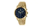 Maserati Epoca Limited Edition Chronograph Gold Tone Stainless Blue Dial Quartz R8873618031 100M Men's Watch
