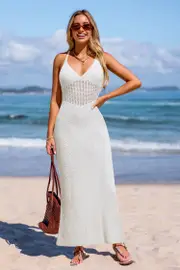 Cupshe Coral Coastline White Cover-Up Maxi Dress - White,XL