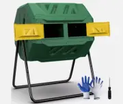 43 Gallon Dual-Chamber Garden Compost Bin 360° Rotating Compost Tumbler Green