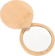 Ipetboom Mini Bamboo Makeup Mirror Portable Travel Mirror Led Light for Women Small Toiletries