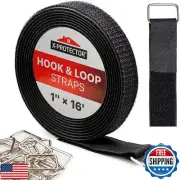 X-Protector Hook and Loop Straps 16ft x 1in with 50 Buckles - Black Hook and
