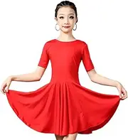 [HOTRA] Girl Latin Dancing Dresses Dance Costumes Lyrical Sleeves Dance Costume Competition Tango Dresses Salsa Dance Dress Party Dance Costume (Color : Red, Size : 130cm)