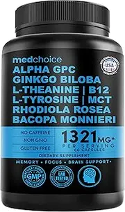 MEDCHOICE 10-in-1 Nootropic Brain Supplements for Memory & Focus with Ginkgo Biloba, L Theanine Alpha GPC Choline - 1316mg 60ct Nootropics Support Supplement Vegan Booster, Non-GMO