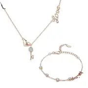 Rose Gold Lock Love Pendant Necklace Jewelry Set
