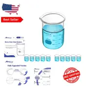 Upgraded 8.5oz Lab Beaker Set - 10 Borosilicate Glass Beakers with Double Scale