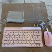 Retro Wireless Typewriter Keyboard And Mouse Pink