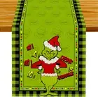 Linen Green Christmas Table Runner Merry Grinchmas Tablecloth Christmas Xmas