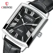 CHENXI Men Watch Roman Numerals Leather Wristwatch Male Rectangle Watches Gifts