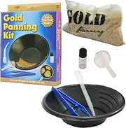 Gold Panning Kit for Kids, Can you find the Gold? Pan Through the Pay Dirt To see if you Can Find the Pyrite Nuggets, Mining Pan, Magnifying Glass, Storage Jar, Tweezers, Pipette and Instructions