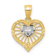 10K Yellow W/Rhodium Heart W/Cross Charm