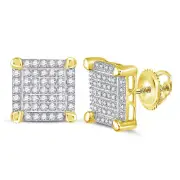 10K Yellow Gold Mens Diamond Square Cluster Stud Earrings 1/4 Ctw