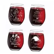 Set of 4 Christmas Wine Glass, Christmas Gift Snowman Christmas Bell Stemless
