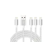 WIWU 4Packs iPhone Cable Phone Charger Nylon Braided Cable USB Cord Silver - 1M+2M+3M+3M