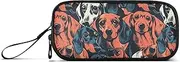 Cute Dachshunds Cute Doodle Art Nylon Pencil Bag with Handle High Capacity Pencil Case with Zipper School Stationery for Preppy School Boys