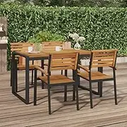 Acacia Wood Garden Table, Outdoor Patio Dining, Portable Foldable Table with Metal Legs, Tall Bistro, Cocktail, Party - 140x80x75 cm