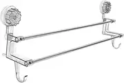 HOMSFOU Towel Rack for Bathroom Wall Suction Cup Double Pole Over Door Towel Rail Suction Hooks Bath Caddy Tray
