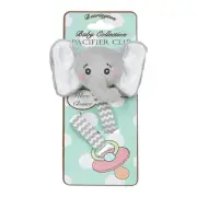 Baby Lil Spout Plush Gray Elephant Pacifier Holder with Satin Leash and Clip