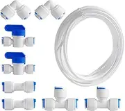 9PCS 1/4" inch Quick Connect Water Purifiers Tube Fittings Set, Straight Connector for Water Pipe (Ball Valve+L Type+T Type+10M Hose)