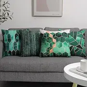 Set of 4 Luxton Decorative Green Cushion Covers, Abstract Geometric Square Home Décor Cushion Covers 45x45cm