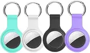 Airtag Keychain Compatible with Apple Airtag Holder, 4 Pack Air Tag Holder for Airtag Case,Air Tag Keychain Accessories for Airtags Dog Collar (Black Blue Purple White)