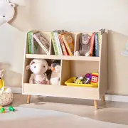 Costway5-Cube Kids Bookshelf and Toy Organizer with Solid Wood Legs and Anti-Tipping Kits-Beige