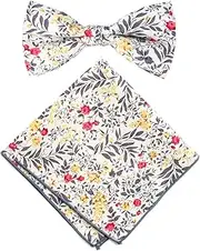 [Spring Notion] Men's Cotton Floral Print Bow Tie and Pocket Square Set