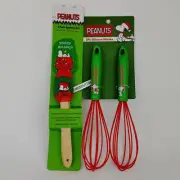 Set of 4 Peanuts Snoopy Whisks & Spatulas Kitchen Christmas Love Peace Wreath