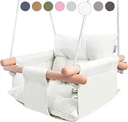 CaTeam - Canvas Baby Swing, Wooden Hanging Swing Seat Chair with Safety Belt, Durable Baby Hammock Chair, Outdoor and Indoor Swing for Kids, Mounting Hardware Included, Ivory