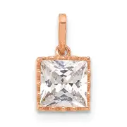 10K Rose Gold Tiara Collection Polished Square Cz Pendant