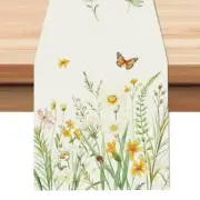 Spring Floral Table Runner 13x72 Inch Yellow White Wildflowers Butterfly