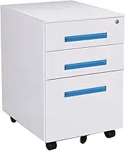 3 Tier Metal File Cabinet, Mobile Cabinet with Roller, For Under Table Storage, A2 Size (60x39x50cm)
