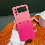 [UEEBAI] Magnetic Case for Samsung Galaxy Z Flip 4 5G, Gradient Neon Color Case Compatible with MagSafe Charger with Built-in Camera Lens Protector Pretty Phone Case for Women and Girl - Pink Red