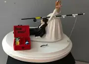 Cake Topper Wedding Bridal Bride Groom Going Gone Fishing Theme