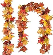 Fomlily 2 Pack Maple Leaf Fall Garland, Hanging Vine Garland Artificial Autumn Foliage Garland Thanksgiving Decor for Home Wedding Fireplace Party Christmas,5.9Ft/Piece (9 Multicolor)