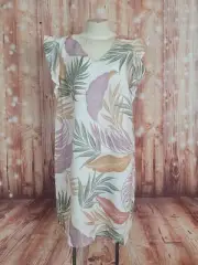 Tahari Women Floral Mini Dress Tropical Print Linen Flutter Sleeve Shift Size L