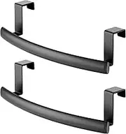 mDesign Modern Metal Kitchen Storage Over Cabinet Curved Towel Bar Rack - Hang on Inside or Outside of Doors, Organize and Hang Hand, Dish, and Tea Towels - Also for Bars - 9.7" Wide Pack of 2 Black