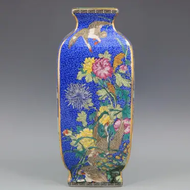 清乾隆年制粉彩描金萬花不落地四方花瓶仿古觀賞瓷器擺件古董古玩1入