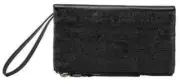 THE SAK Silverlake Soft Wallet Wristlet Black Paillettes Design Leather Top Zip