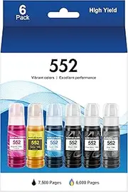 552 Pigment Ink Refill Ink Bottle for Epson 552 Ink Used for EcoTank Photo ET-8500, ET-8550 Printer (1 Photo Black, 1 Black, 1 Cyan, 1 Magenta, 1 Yellow, 1 Grey, 6-Pack)
