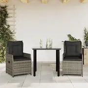 Patio Furniture Sets 3 Piece Garden Dining Set with Cushions Grey Poly Rattan