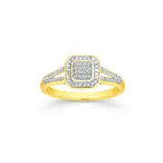 9ct Gold Diamond Cushion Split Ring