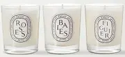 DIPTYQUE Baies Roses & Figuier Scented Candle 3 Piece Set 70 Grams Each Gift Boxed, White