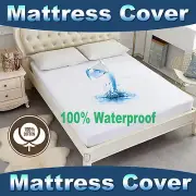100% Cotton Waterproof Mattress Protector Bed Matress Single King Double KS 2022