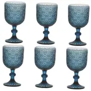 Blue Water Goblets Glassware Vintage Wine Glasses set of 6 Drinking Stemware