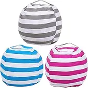 SEWOART Ergonomic Plush Toy Storage Bag Child Sofa Pillow Grey Stripes 24 in Zipper Soft Cushion
