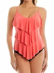 New MagicSuit by Miraclesuit Swimsuit Tankini Top Sz 10 Samba Orange