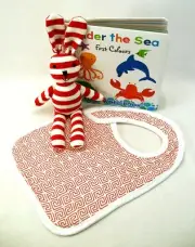 Baby Bundle Red Gift (SOFT TOY Bunny + BIB Aztec Red + BOOK Under The Sea)