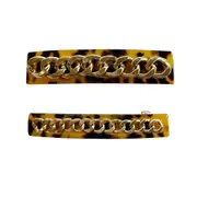 2pc Culturesse Bertina Modern Chain Barrette Set Women's Accessory Gold/Leopard