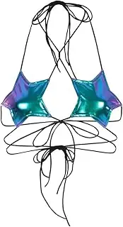 [FlyCC] Women's Metallic Star Bralette Bra Strappy Wrap Around Crop Top Rave Dance Tops