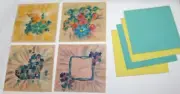 Vintage greeting cards w flocked flowers dimensional Get Well Congrats 1950 MCM